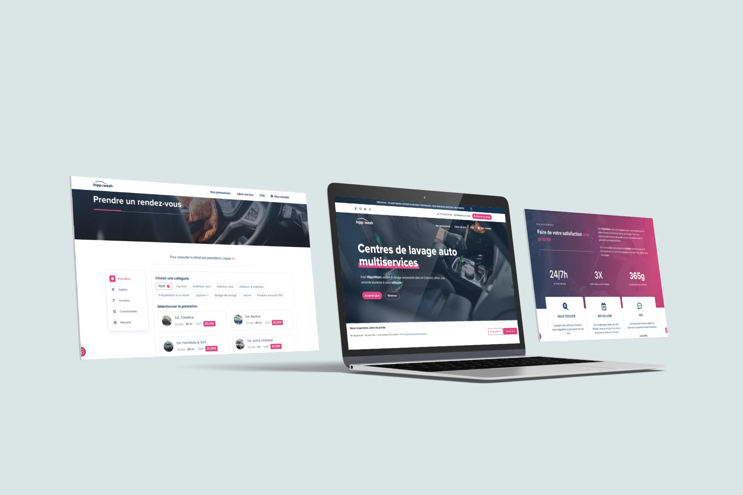 Création de l’environnement web d'Hippowash : landing page, système de réservation et de comptes mails dédiés.